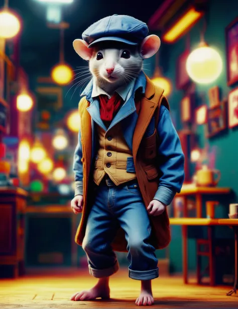 a close up of a mouse dressed in a suit and tie