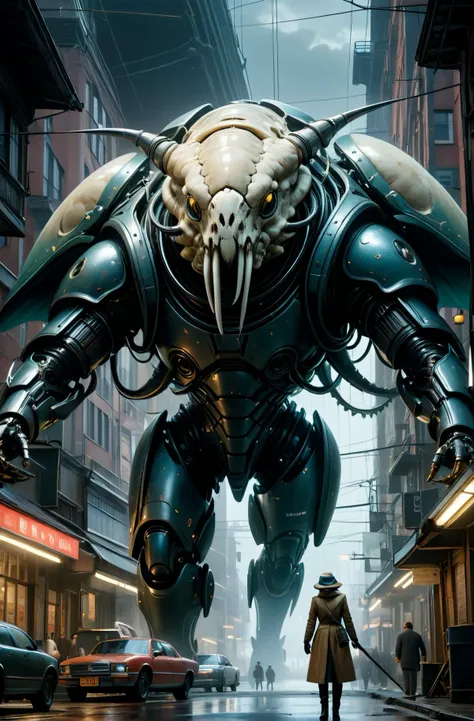 highly detailed photo of a giant tardigrade hybrid with a gigantic bird skull head, with tentacles, teeth and fangs instead of claws, a hyper realistic, ultra detailed movie still of an alien cyborg queen, with cybernetic arms, cybernetics, by wes anderson...