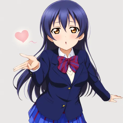 anime girl in a school uniform pointing at a heart