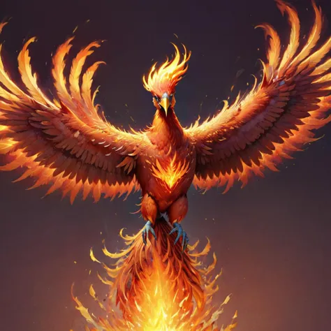 a bird with a fire on its back flying through the air