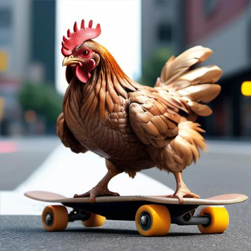 cyberpunk metal chicken riding a skateboard, trending on artstation, oil painting, extreme details, hyper realistic, 4 k  <lora:Slavekini_XL:0.9>