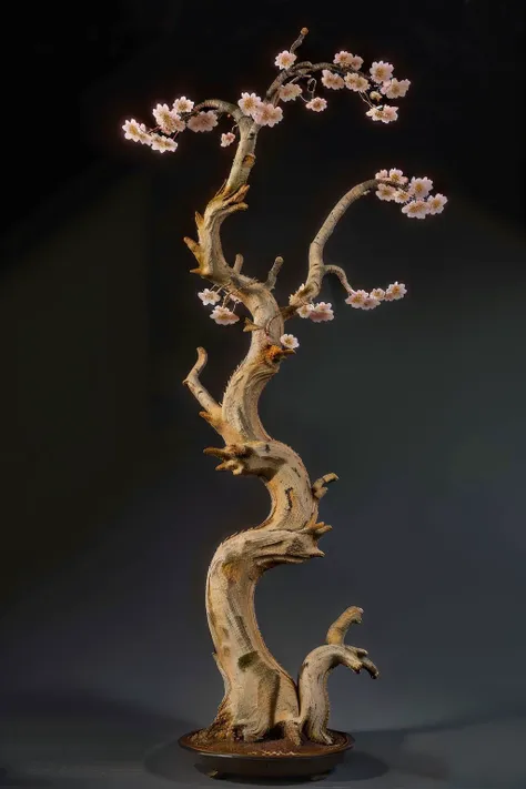 a bonsai tree with pink flowers in a pot on a table