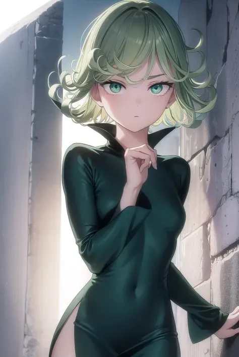 opmtatsumaki, <lora:opm tatsumaki manga-lora-nochekaiser:1>, 
tatsumaki, short hair, curly hair, green hair, (green eyes:1.5),
BREAK long sleeves, dress,
BREAK outdoors,
BREAK looking at viewer, (cowboy shot:1.5),
BREAK <lyco:GoodHands-beta2:1>, (masterpie...