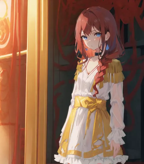 anime girl in white dress standing in front of a door