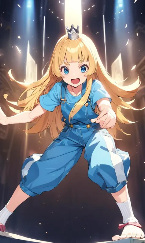 <lora:sdxl-gomon-hime:0.7> sdxl-gomon-hime princess, silver mini crown, flipped hair blonde hair long hair short sidelock shiny hair blunt bangs, blue eyes eyelashes thick eyebrows, toenails  Chuckling, extremely quality extremely detailed, illustration, c...