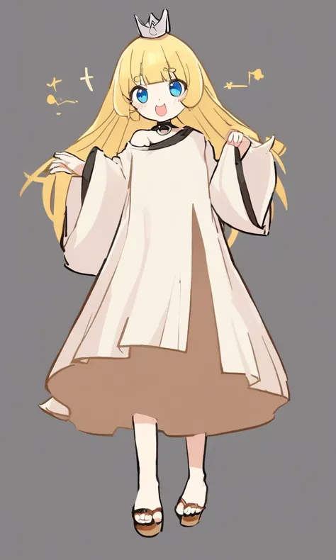 <lora:sdxl-gomon-hime:0.7> sdxl-gomon-hime princess, silver mini crown, flipped hair blonde hair long hair short sidelock shiny hair blunt bangs, blue eyes eyelashes thick eyebrows, toenails +++ white shirt off shoulder long sleeves oversized shirt long sh...