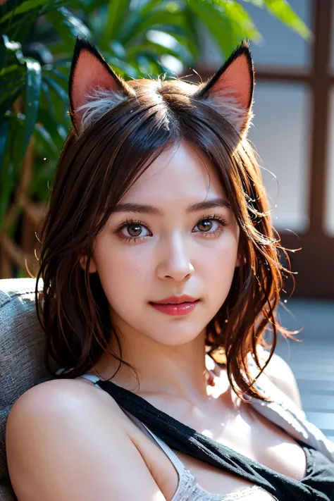 <lora:hikari_v2:0.6>, hikari face omertosa look 20 years old, pale skin, slim, cute face, brown eyes, ((top tanks)), cat ears,
(detailed eyes features:1.2), (detailed face features:1.2), close-up, smile, look at camera, natural breasts,
morning, sea island...