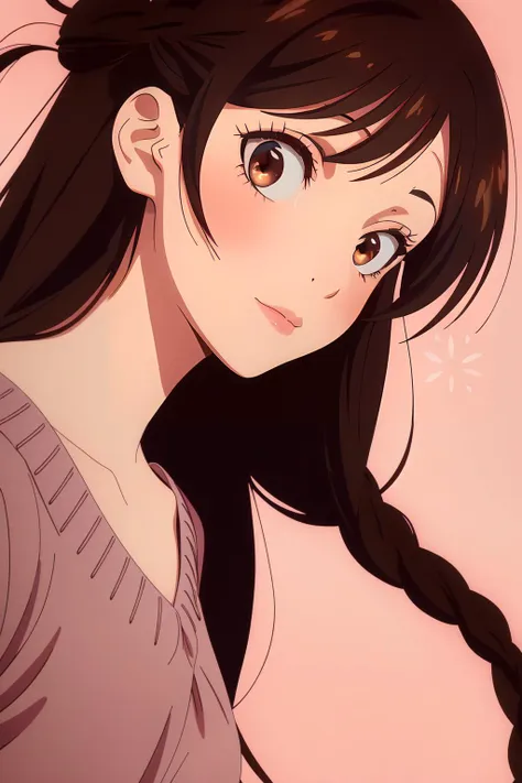 anime girl with long black hair and braids in a ponytail