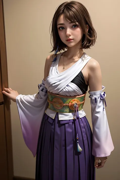 araffe dressed in a purple and white dress and a purple belt