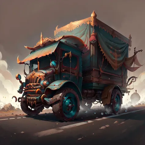 <lora:JavaPunkAI:.9> JavaPunkAI truck on road