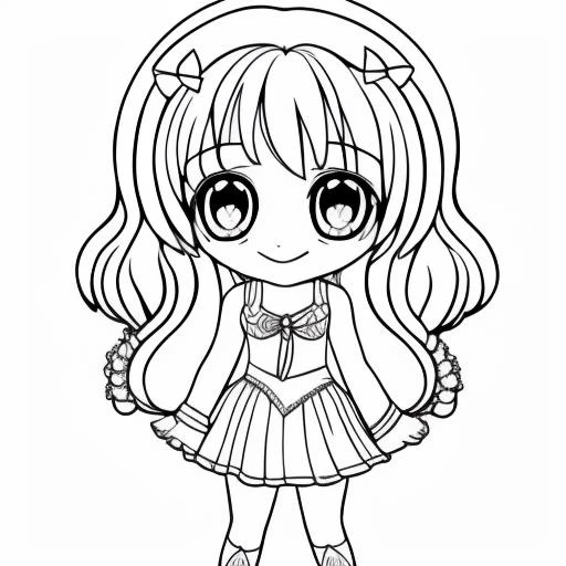 coloring page of a chibi girl