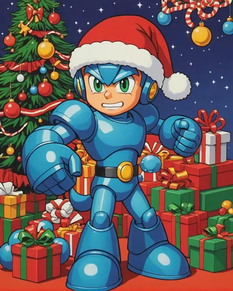 Mega Man 2, <lora:christmas:1> christmas