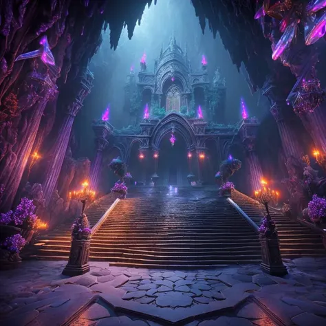 (masterpiece:1.2), (best quality,:1.2), 8k, HDR, ultra detailed, ((photorealistic)), perfect anatomy, professional light, cinematic lighting, fashion photography, ambient lighting,<lora:detail_slider_v4:2>, DarkElves, a very large gothic castle with some s...