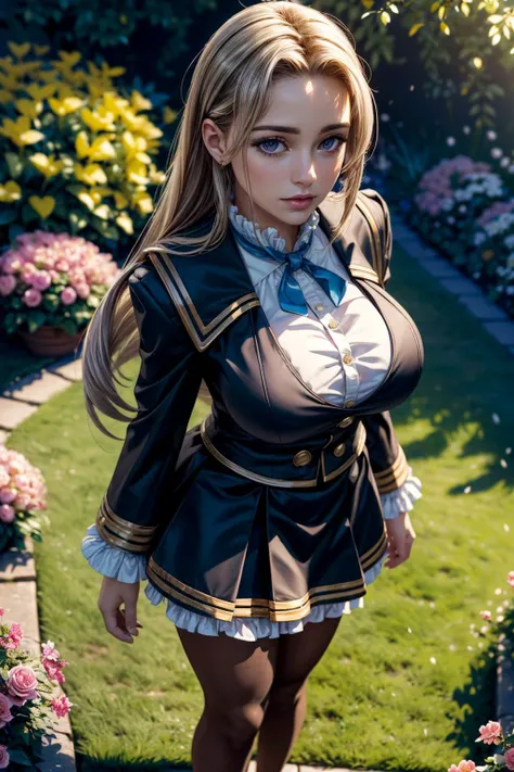 (ultra realistic,32k, masterpiece:1.2),(high detailed skin:1.1),( high quality:1.1),
<lora:azureelise-nvwls-v1:0.8>defElise, black jacket, uniform, black skirt, pantyhose,(looking at viewer, standing, from above:1.1),, (huge breast, large breast:0.9),<lora...