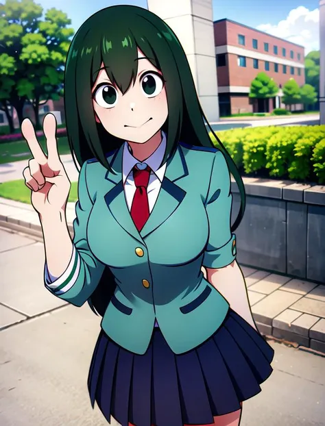 anime girl in school uniform making a peace sign with her hand