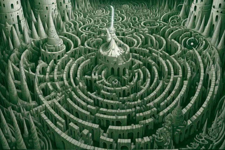 a close up of a maze with a castle in the middle