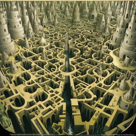 a close up of a maze with a castle in the middle