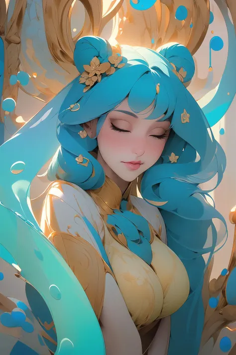 The perfect masterpiece,Highest quality,Perfect artwork,8K,
(25 year old female:1.3),big breasts,Transparent clothes,Liquid splash,in a colorful fantasy realism style,(fluid and organic shapes:1.1),wink and you miss details,japanese style art,Light teal an...