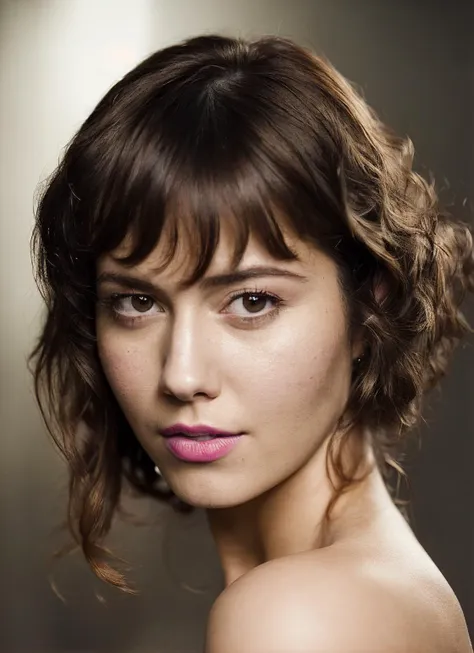 a woman with a pink lip and a short hair