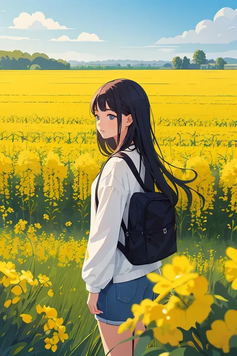 anime girl in a field of yellow flowers