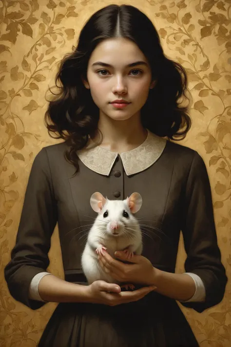 by Arturo Souto, by Brad Kunkle and wlop in the style of Daniel Merriam, cute 18 year old woman and her pet mouse, digital painting