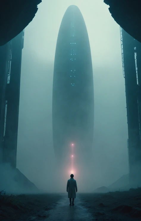 sci-fi aesthetics, the silent sound of our dreams, a surreal science fiction film, creating a sense of suspense and mystery. vibrant and moody, hazy, epic mist