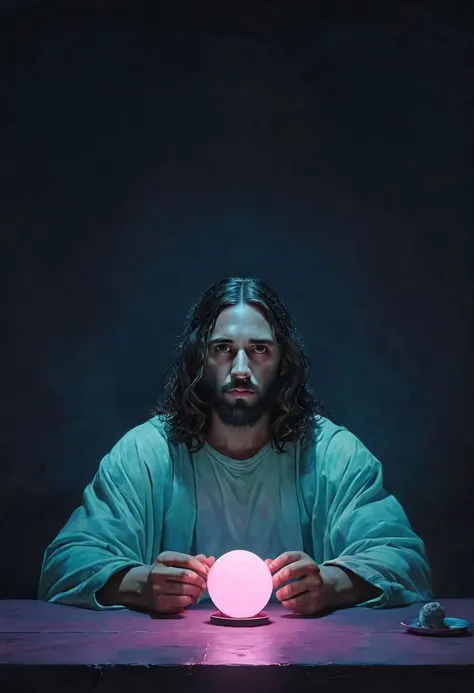 a man with long hair holding a pink ball in front of his face