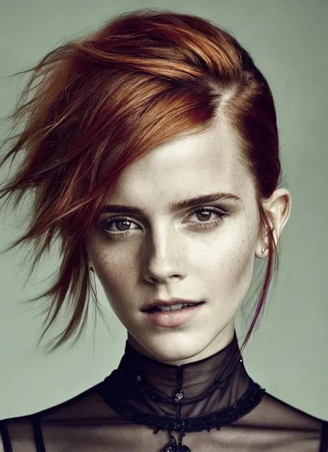 portrait of sks woman by Flora Borsi, style by Flora Borsi, bold, bright colours, rainbow Mohawk haircut, ((Flora Borsi)), <lora:locon_emmawatson_v1_from_v1_64_32:1.25>