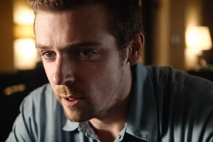 a close up of a man with a beard and a shirt