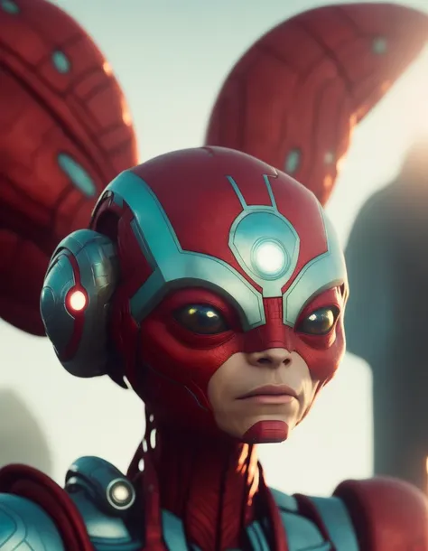 realistic portrait of a cute red creature pdalns , cinematic shot of marvel avengers