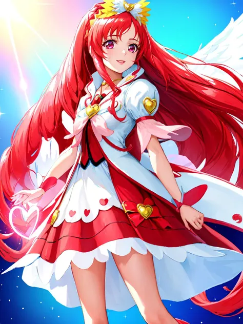 masterpiece, best quality, looking at viewer, depth of field, standing, full_body,
1girl, <lora:locon_cure_ace_02:0.95>, cure ace, hair ribbon, red skirt, white jacket, wrist cuffs, heart brooch, kee boots,
smile, ((gradient background)), lens flare,