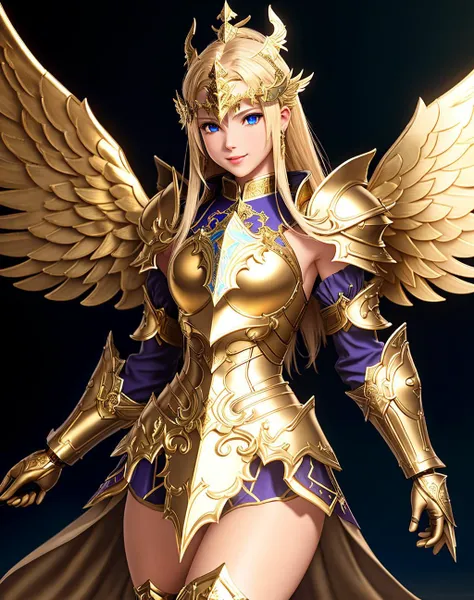 a woman in a gold outfit with wings and a gold dress