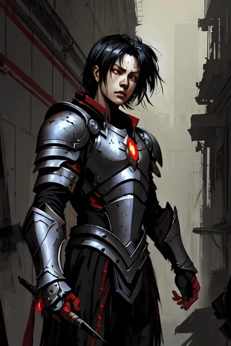 crissestyle <lora:Crisse_v2:0.5>,
1boy, black hair, red eyes, armor, upper body, impasto by Jeremy Mann