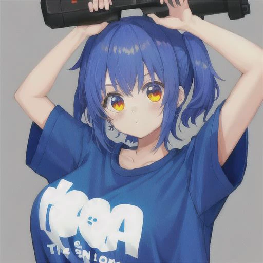 anime girl with blue hair holding a video game controller