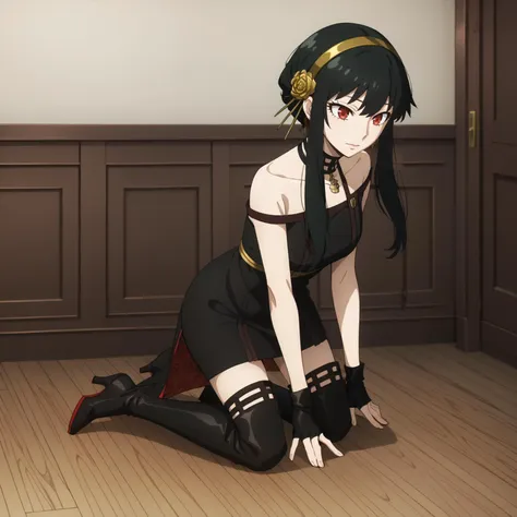 anime girl kneeling on the floor with her legs crossed