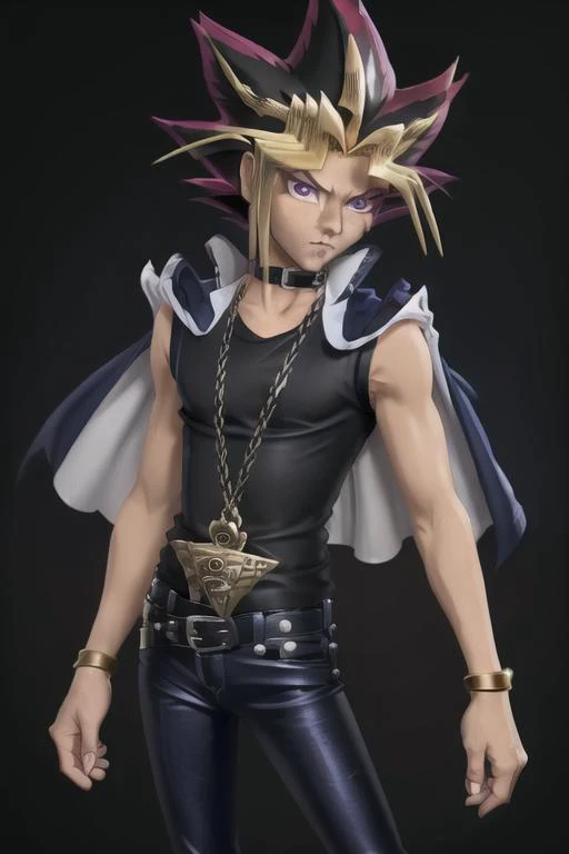 <lora:yugiMuto_v10:1> YUGI MUTO
BLACK HAIR
JACKET ON SHOULDERS
SLEEVELESS SHIRT
BLUE PANTS, proportional eyes, (realistic:1.5), extremely detailed, hyper detailed, soft lighting, detailed background, extreme detail background, sharp details, beautiful face...