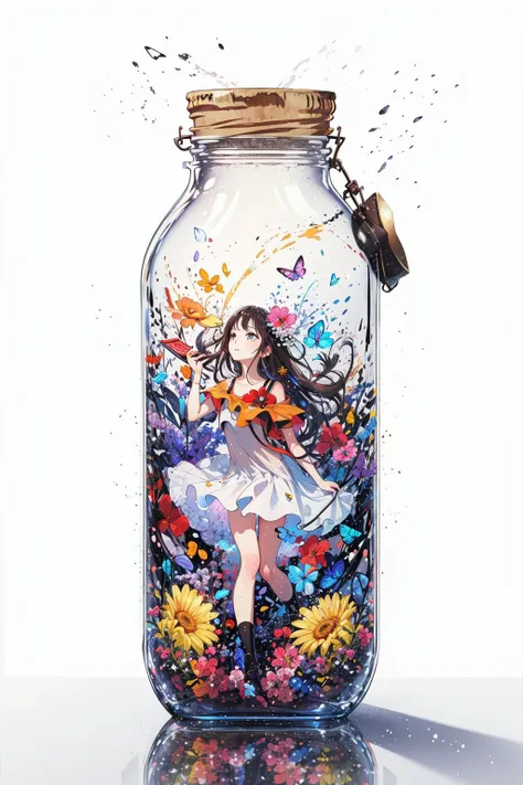 a close up of a jar with a girl inside of it