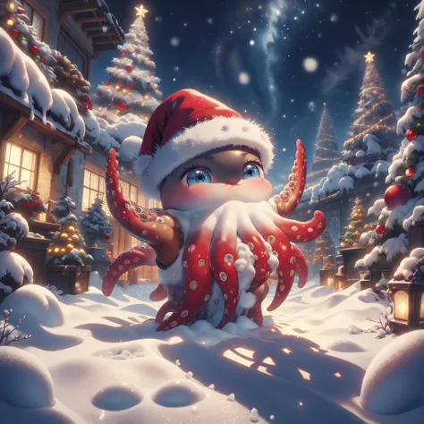 <lora:ChristmasWintery:0.8> ChristmasWintery octopus, (Masterpiece:1.3) (best quality:1.2) (high quality:1.1)