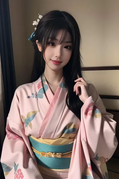 ultra-detailed,highly detailed,best quality,masterpiece,illustration,realistic,
kimono, japanese clothes, 1girl, kimono, solo, pink kimono, brown hair, tatami, brown eyes, sitting, realistic, looking at viewer, sash, obi, lips, indoors, table, parted lips,...