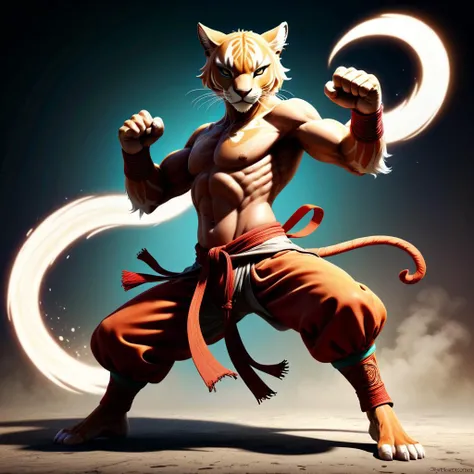 anime anthro puma, kung fu style fighting pose, radiating luminance, style of Enter the Fist, dust flows,anime anthro puma, kung fu style fighting pose, radiating luminance, style of Enter the Fist, dust flows