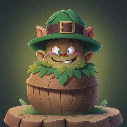 a cartoon character of a lepreite sitting on top of a wooden barrel