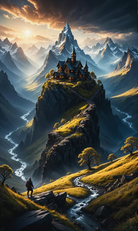 Thomas Allen Koperas evocative painting, captured with High Dynamic Range, RAW format, photography expertise of Max Rive, intertwining fantastical elements, rich textures, highlighted through HDR technique, luminosity preserved, as if emerging from a dream...