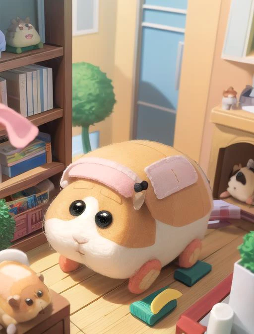 there is a toy hamster that is sitting on the floor