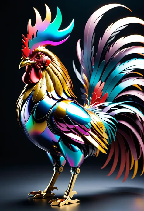 cybernetic robot Striking appearance of a mechanical robot rooster, intricate mechanisms make it a marvel of engineering, close-up, magnificent creation captivates onlookers, boasting a unique design that seamlessly blends organic and synthetic elements, t...