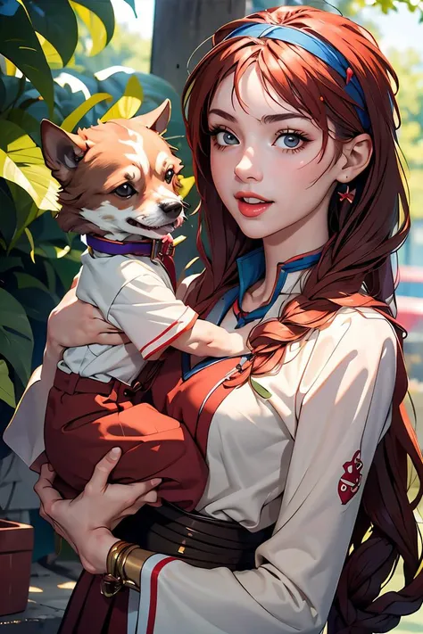 anime girl with a dog in her arms