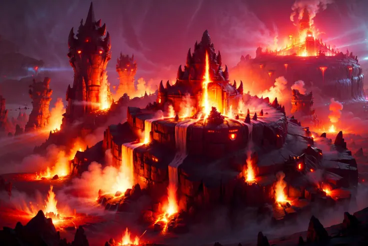 a castle with a lot of fire and smoke coming out of it