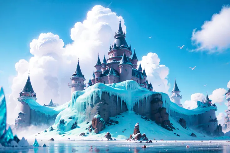 a close up of a castle with a lot of snow on top of it