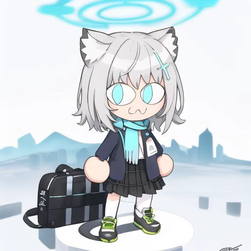 necopose, neco spirit, 1girl, full body, chibi, solo, white background, simple background, incredibly absurdres, best quality, <lora:necoArcCharacters_necoArcv3final:1>, <lora:sunaookamiShiroko_v1:1>,expressionless, <lora:standingFullBodyWithBackgroundStyl...