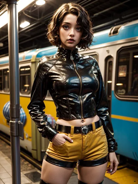 modern disney 3-d, (Pixar style:1.5), sexy goth girl, hot pants, leather clothing, metro scenery, highly detailed, HDR, DSLR