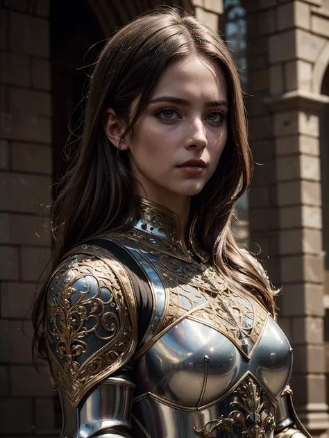 (masterpiece), (extremely intricate:1.3), (realistic), portrait of a girl, the most beautiful in the world, (medieval armor), metal reflections, upper body, outdoors, intense sunlight, far away castle, professional photograph of a stunning woman detailed, ...